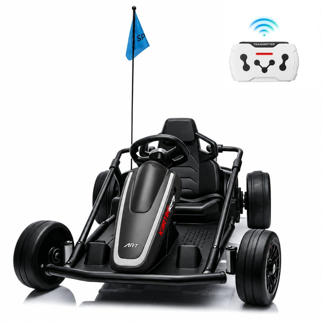 Funride 24V Go Kart for Kids with Remote Control, 14Ah Battery Long Runtime Electric Go Kart for Ages 6–12, Adjustable Speed Up to 10 MPH, Metal Frame, Music & Bluetooth