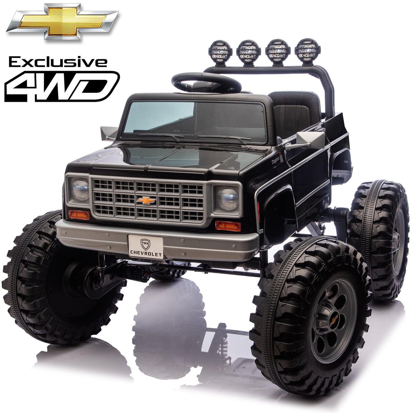 4WD Chevrolet Cheyenne 24 Volt Ride on Toys, Funride  2 Seater Electric Car for Toddler, Power Car Wheels with Remote, Bluetooth, USB, LED Lights, Gray