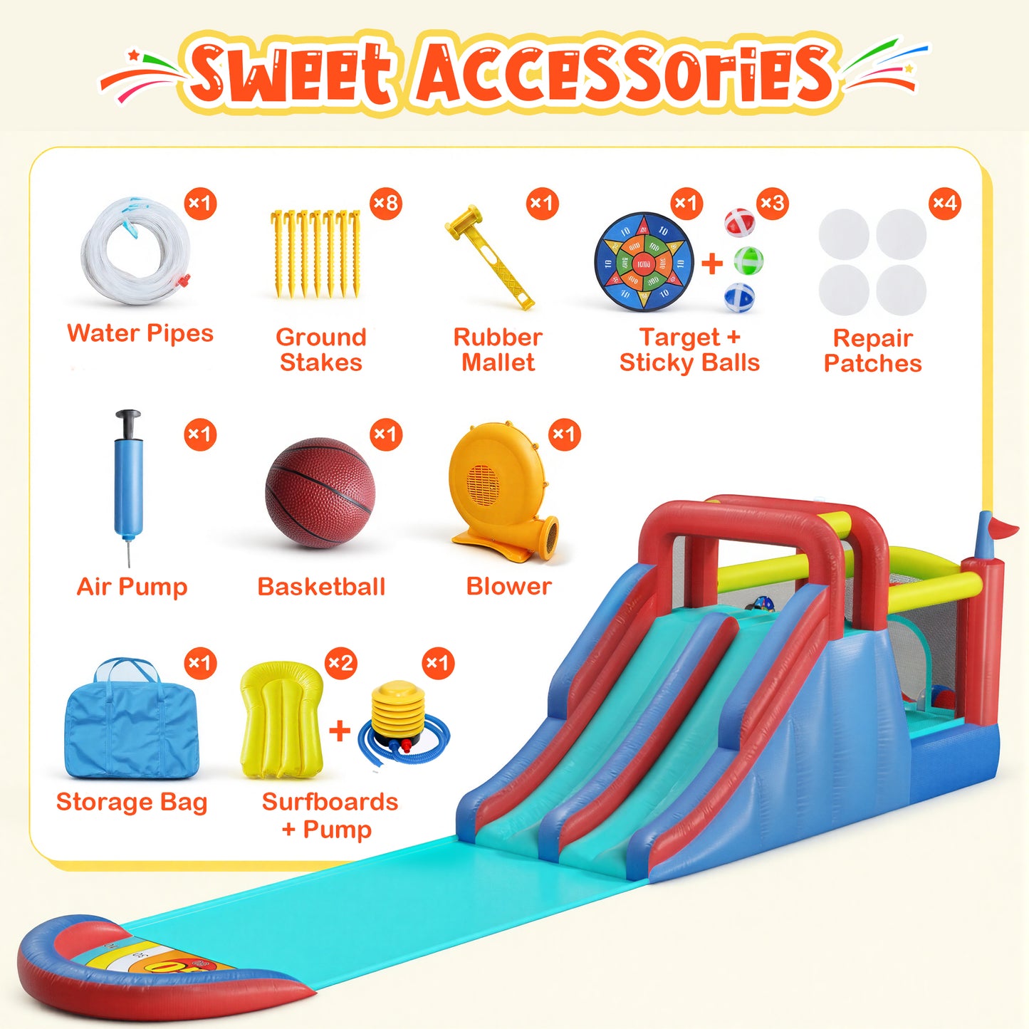Sunnyfree Inflatable Bouncer House for Kids 3+, 30x6FT Oversized Double Water Slide with Sprinkler and 2 Slip Inflatable Boards