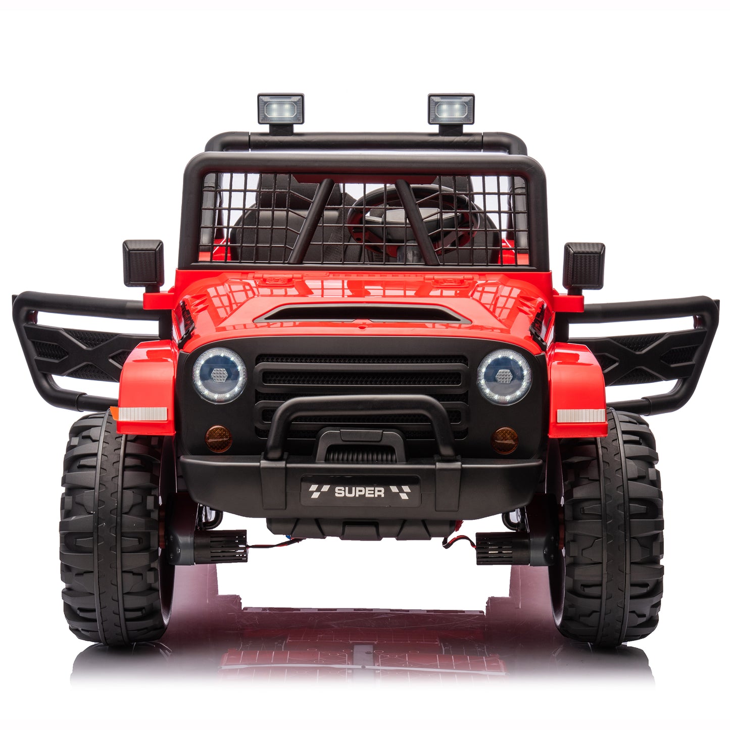 24V 4WD Ride on Truck Car with Remote Control, 2 Seater Electric Car for Kids, Powered Cars Wheels w/ 4x100W, up to 5.5mph, Spring Suspension, Music, Green,Black,Red,Pink--055