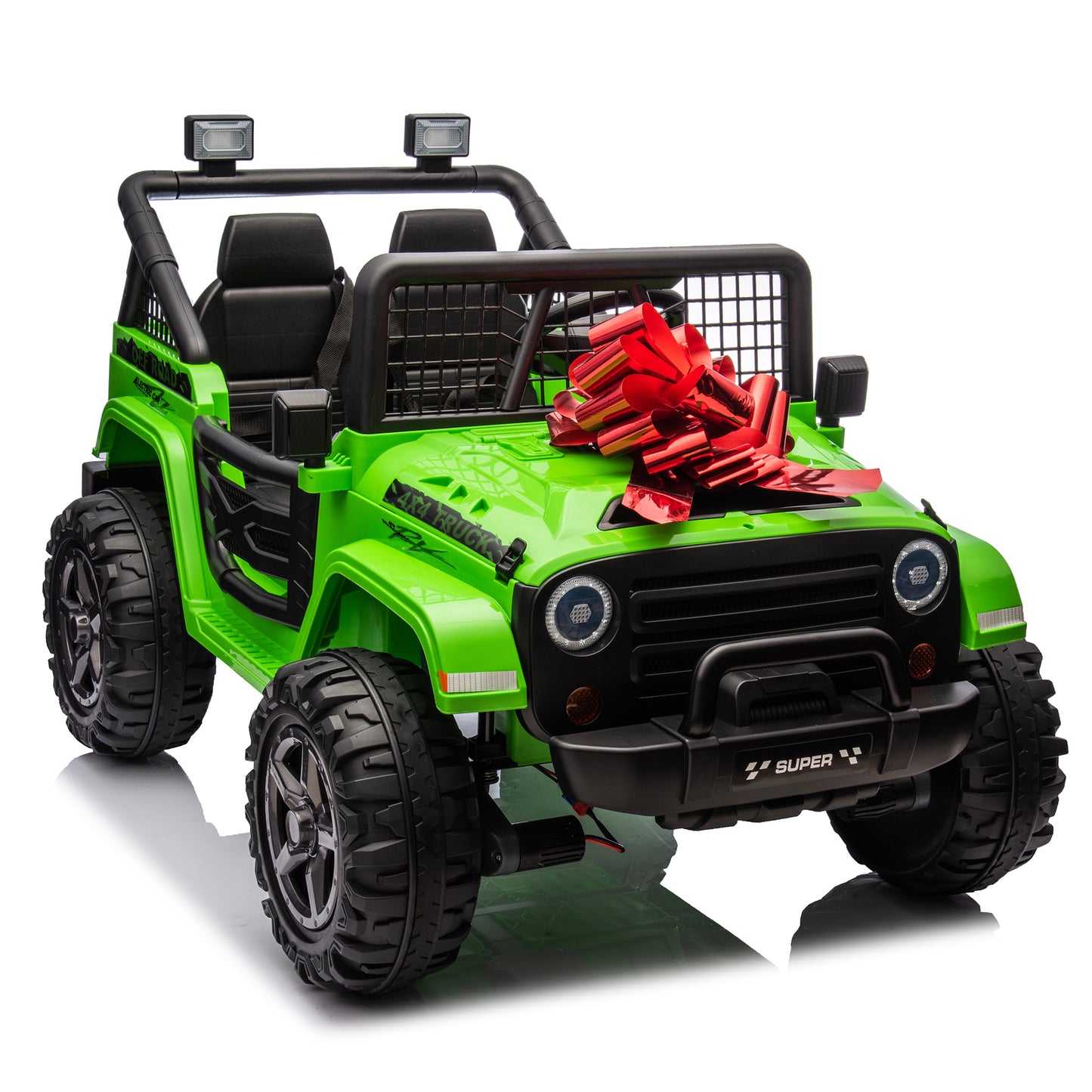 24V 4WD Ride on Truck Car with Remote Control, 2 Seater Electric Car for Kids, Powered Cars Wheels w/ 4x100W, up to 5.5mph, Spring Suspension, Music, Green,Black,Red,Pink--055