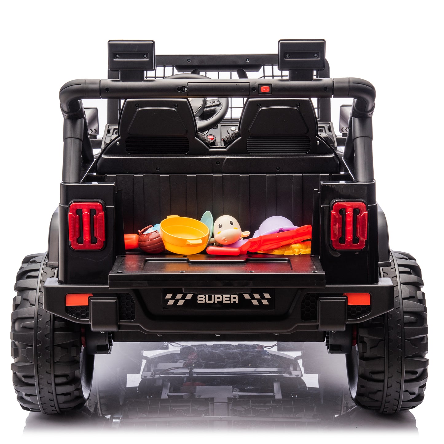 24V 4WD Ride on Truck Car with Remote Control, 2 Seater Electric Car for Kids, Powered Cars Wheels w/ 4x100W, up to 5.5mph, Spring Suspension, Music, Green,Black,Red,Pink--055