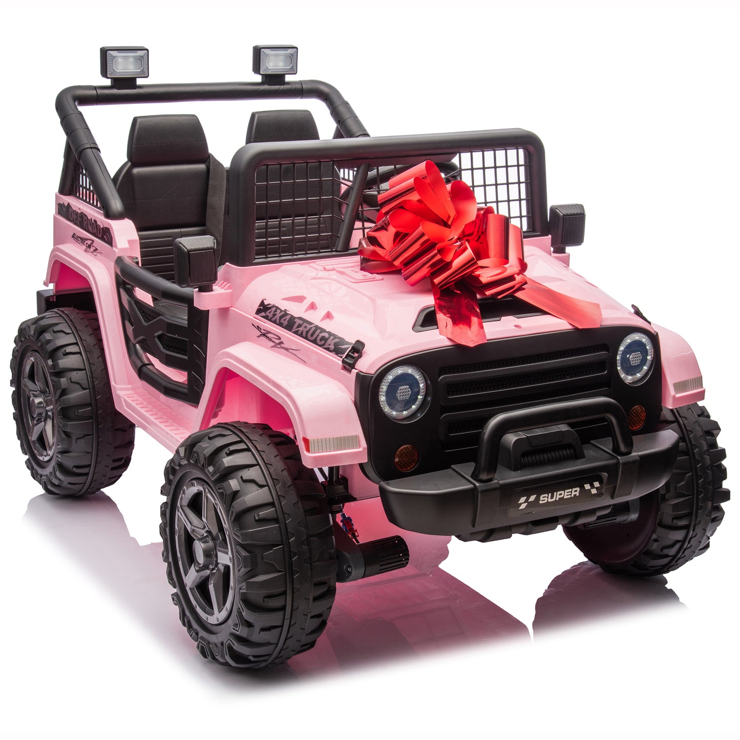 24V 4WD Ride on Truck Car with Remote Control, 2 Seater Electric Car for Kids, Powered Cars Wheels w/ 4x100W, up to 5.5mph, Spring Suspension, Music, Green,Black,Red,Pink--055