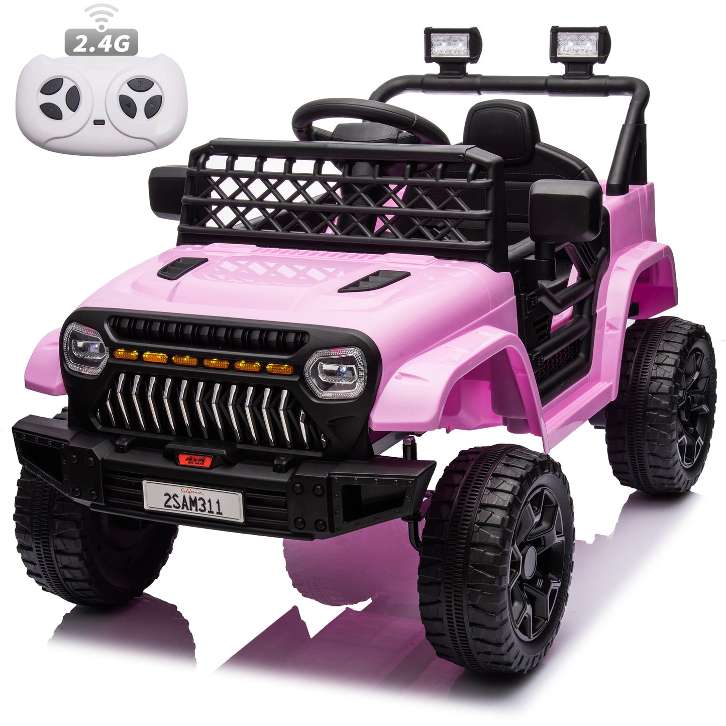 Kids Toys 12V Electric Ride on Truck Car w/ Parent Remote Control, Music, LED Lights - Black, Green, Pink, Red -2311