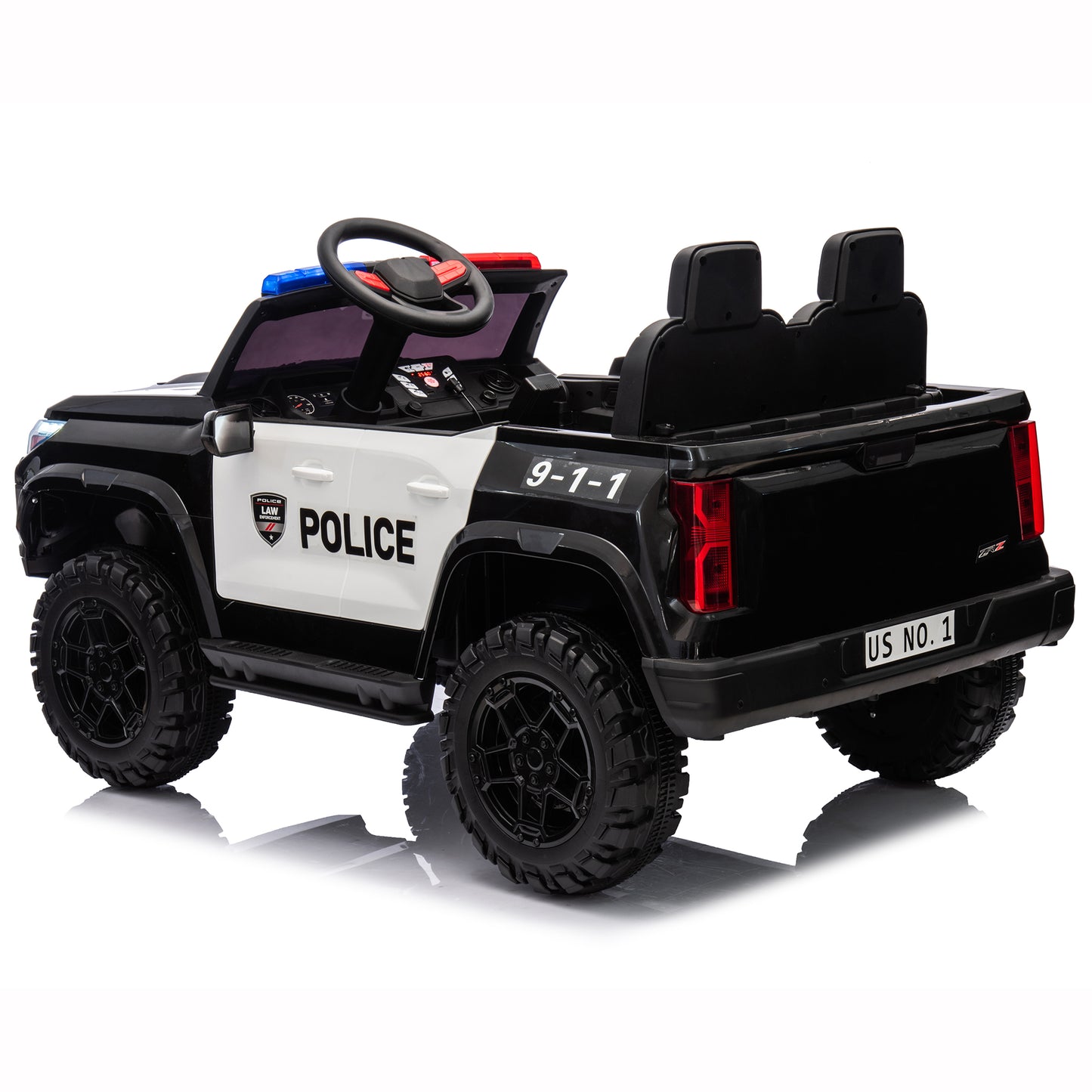 Police Car Ride on 24V Electric Car for Kids Battery Powered Ride-on Toys Cop Cars with Remote Control, Siren, Flashing Lights, Music, Bluetooth, Spring Suspension, Black