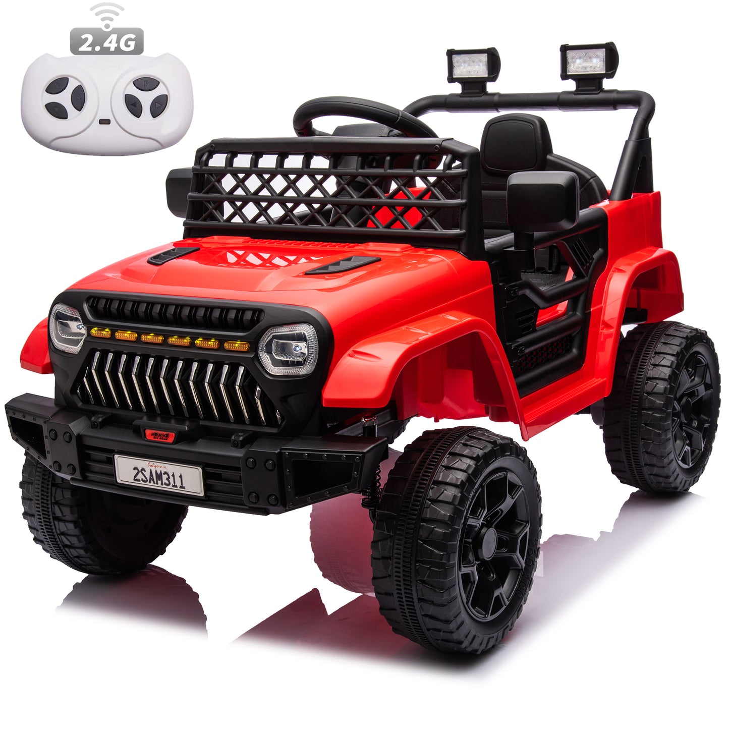 Kids Toys 12V Electric Ride on Truck Car w/ Parent Remote Control, Music, LED Lights - Black, Green, Pink, Red -2311