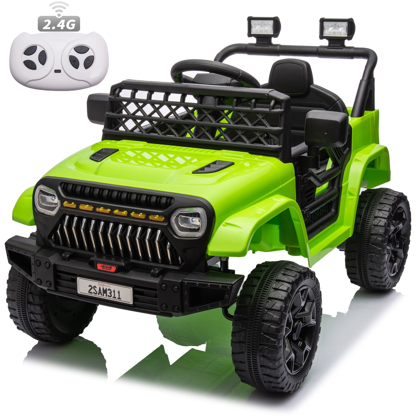 Kids Toys 12V Electric Ride on Truck Car w/ Parent Remote Control, Music, LED Lights - Black, Green, Pink, Red -2311