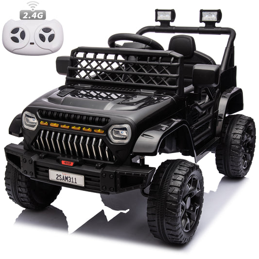 Kids Toys 12V Electric Ride on Truck Car w/ Parent Remote Control, Music, LED Lights - Black, Green, Pink, Red -2311