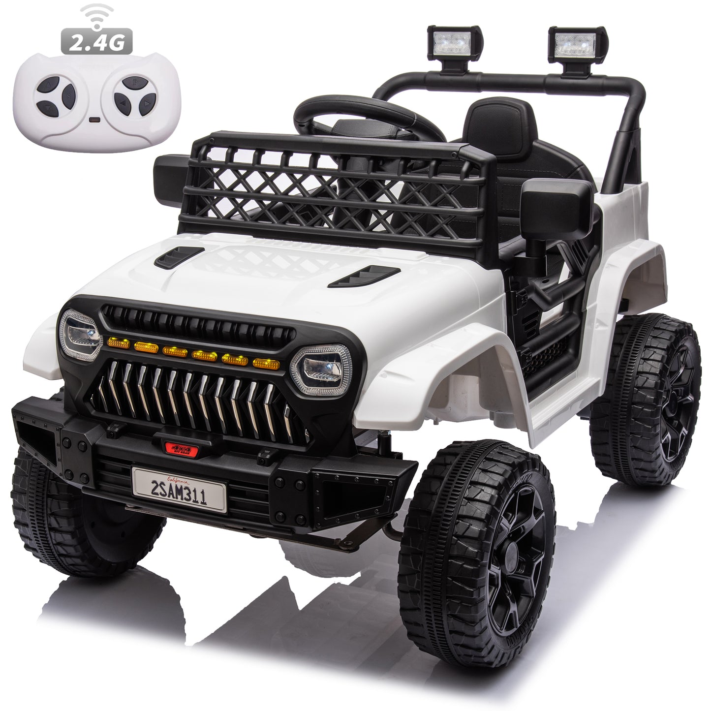 Kids Toys 12V Electric Ride on Truck Car w/ Parent Remote Control, Music, LED Lights - Black, Green, Pink, Red -2311