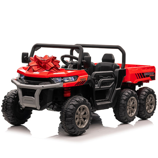 24V Ride on Toys UTV with Remote Control, 4WD 2 Seater Electric Cars for kids,Kids Ride on Dump truck w/ Tipping Bucket Trailer, Shovel, Spring Suspension, Bluetooth Music, Pink/red/black/green-623B