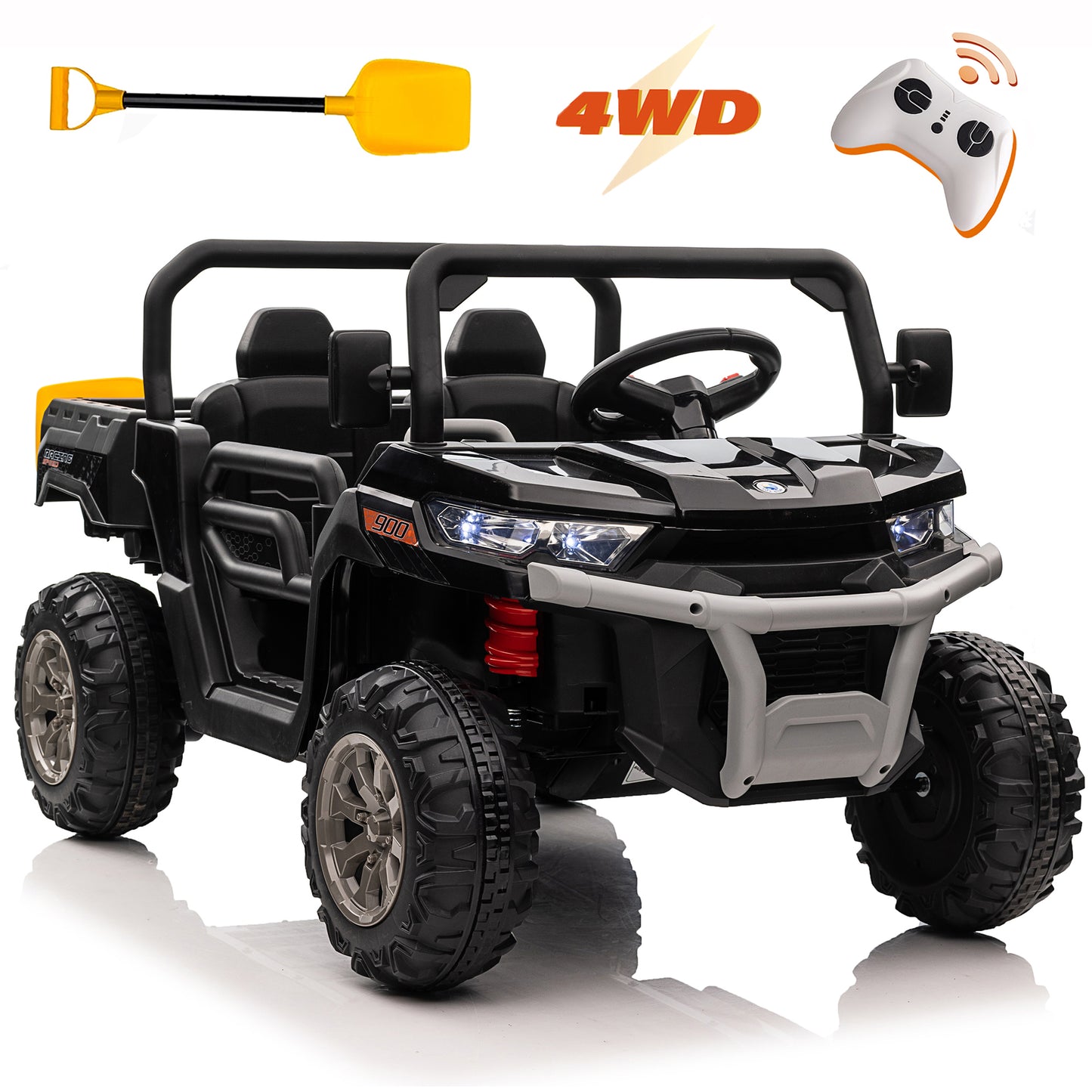 Funride 24V Kids Ride on Dump Truck with Remote Control, 2 Seater Powered 4-Wheeler UTV Toys, 4x200W Ride on Tractor Car w/ Electric Dump Bed, Shovel, Bluetooth Music