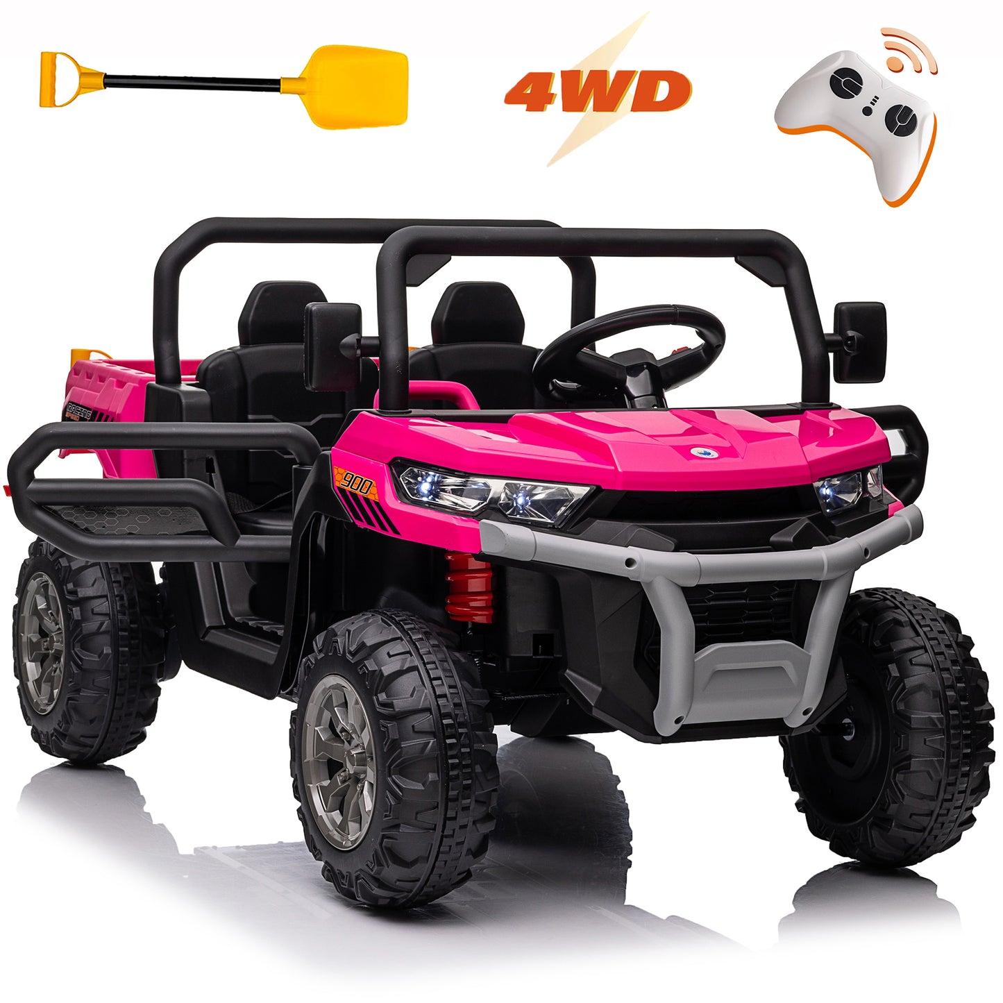 Funride 24V Kids Ride on Dump Truck with Remote Control, 2 Seater Powered 4-Wheeler UTV Toys, 4x200W Ride on Tractor Car w/ Electric Dump Bed, Shovel, Bluetooth Music