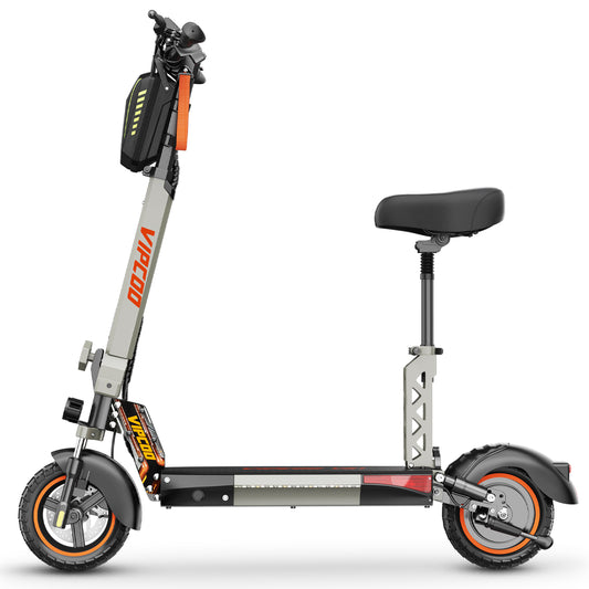 Funride Adult Electric Scooter with Seat, 700W Motor, Dual Suspension & Brakes, 28 MPH, 19 Miles, Foldable Commuter Scooter with Bag, Wide Deck