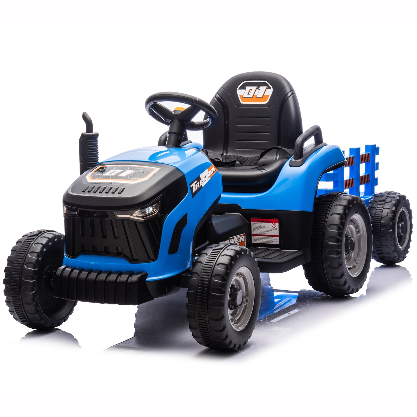 Zukpow 24V Kids Ride on Tractor with Remote Control, Dual Motors Electric Battery Powered Motorized Vehicle w/ Trailer, Bluetooth Music, Outdoor Toys, Blue