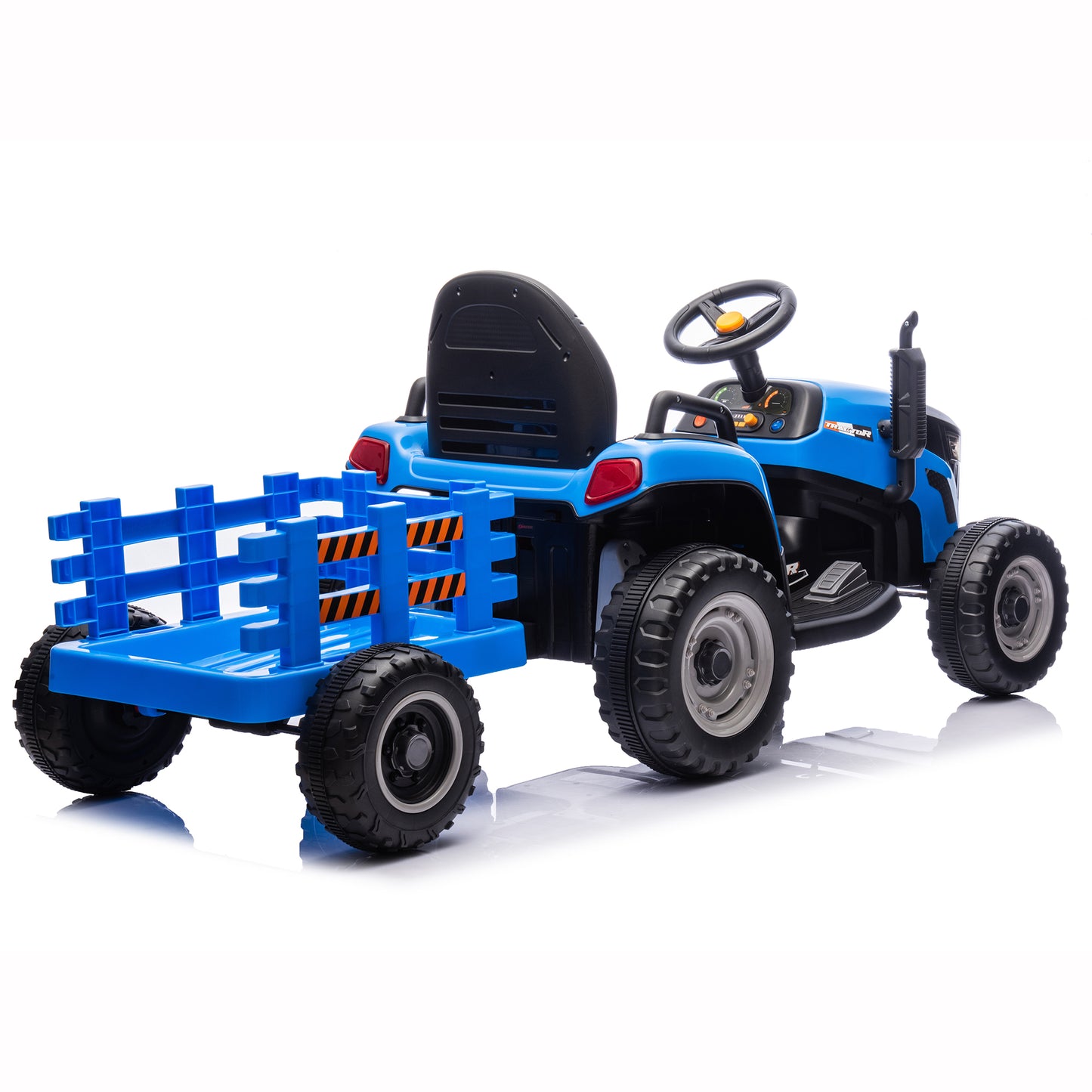 Zukpow 24V Kids Ride on Tractor with Remote Control, Dual Motors Electric Battery Powered Motorized Vehicle w/ Trailer, Bluetooth Music, Outdoor Toys, Blue
