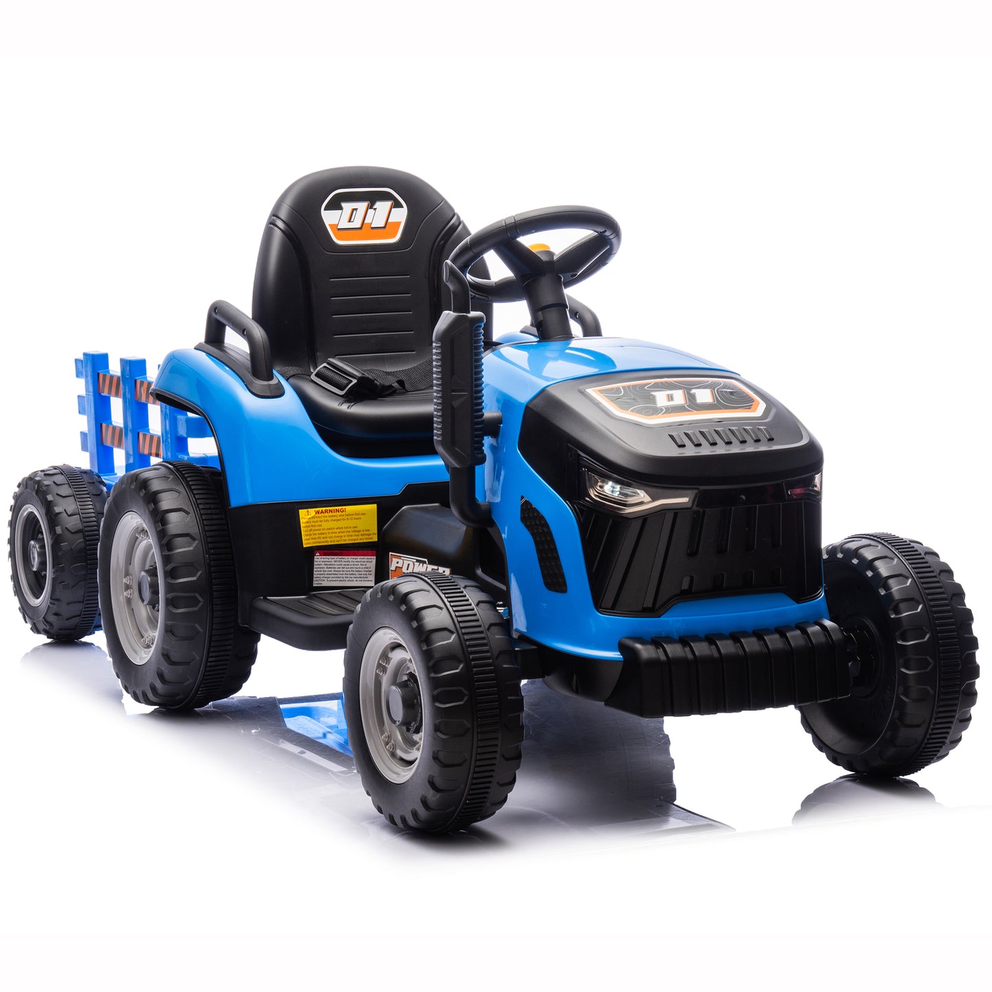 Zukpow 24V Kids Ride on Tractor with Remote Control, Dual Motors Electric Battery Powered Motorized Vehicle w/ Trailer, Bluetooth Music, Outdoor Toys, Blue