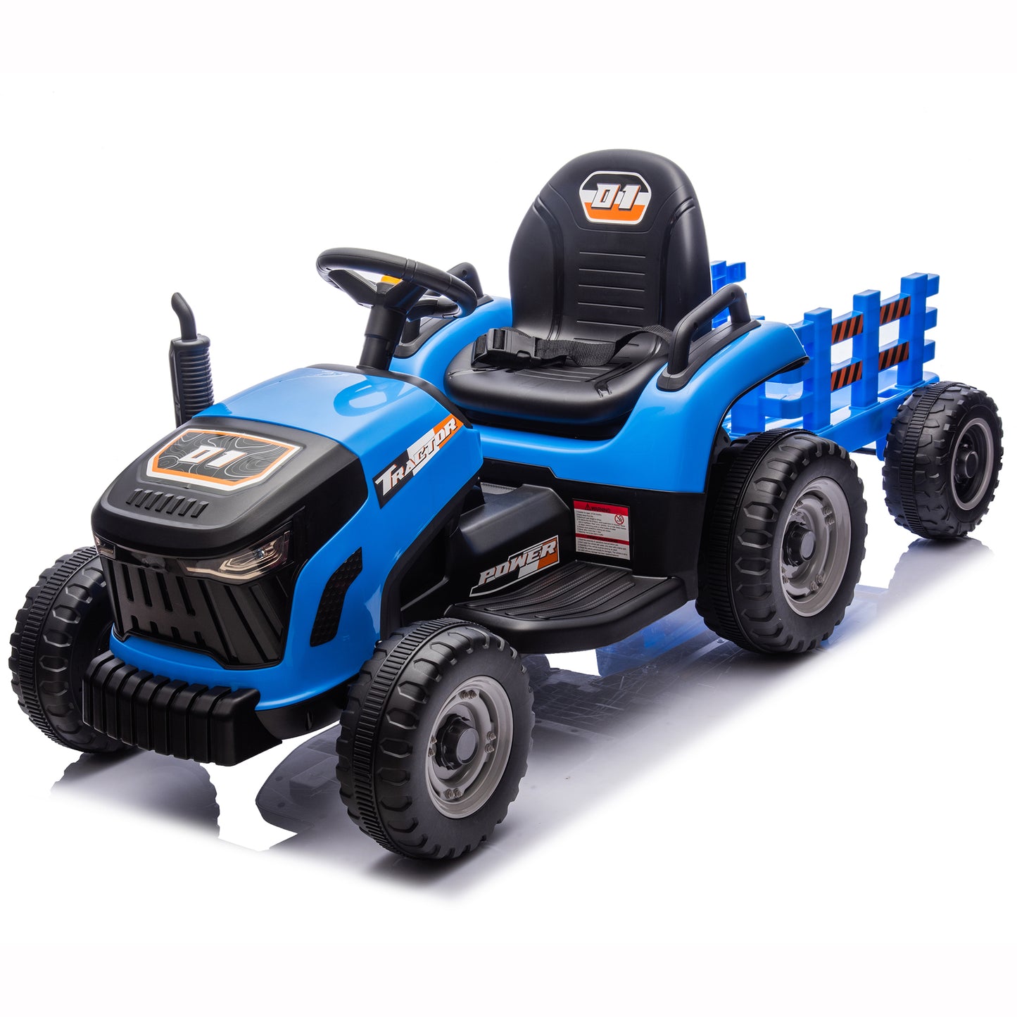 Zukpow 24V Kids Ride on Tractor with Remote Control, Dual Motors Electric Battery Powered Motorized Vehicle w/ Trailer, Bluetooth Music, Outdoor Toys, Blue