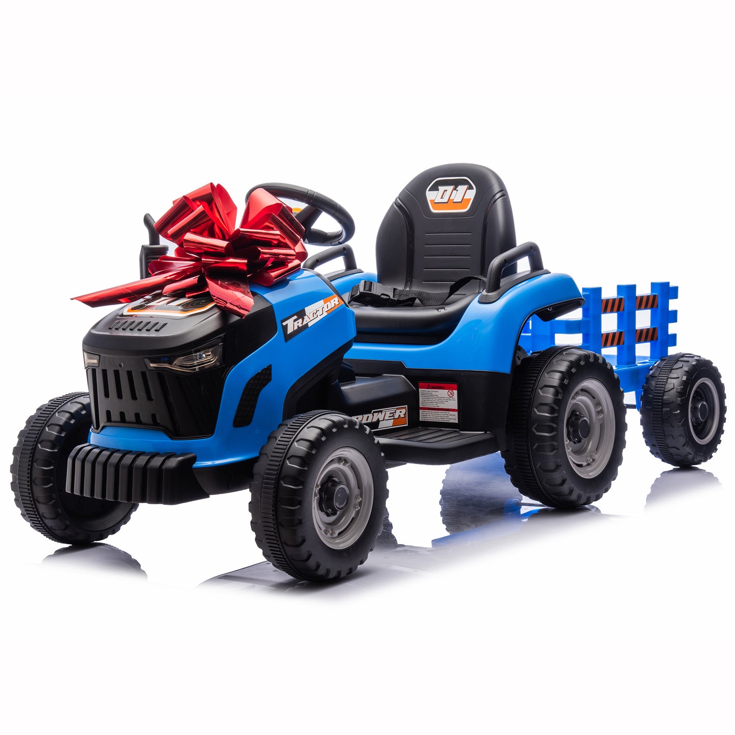 Zukpow 24V Kids Ride on Tractor with Remote Control, Dual Motors Electric Battery Powered Motorized Vehicle w/ Trailer, Bluetooth Music, Outdoor Toys, Blue
