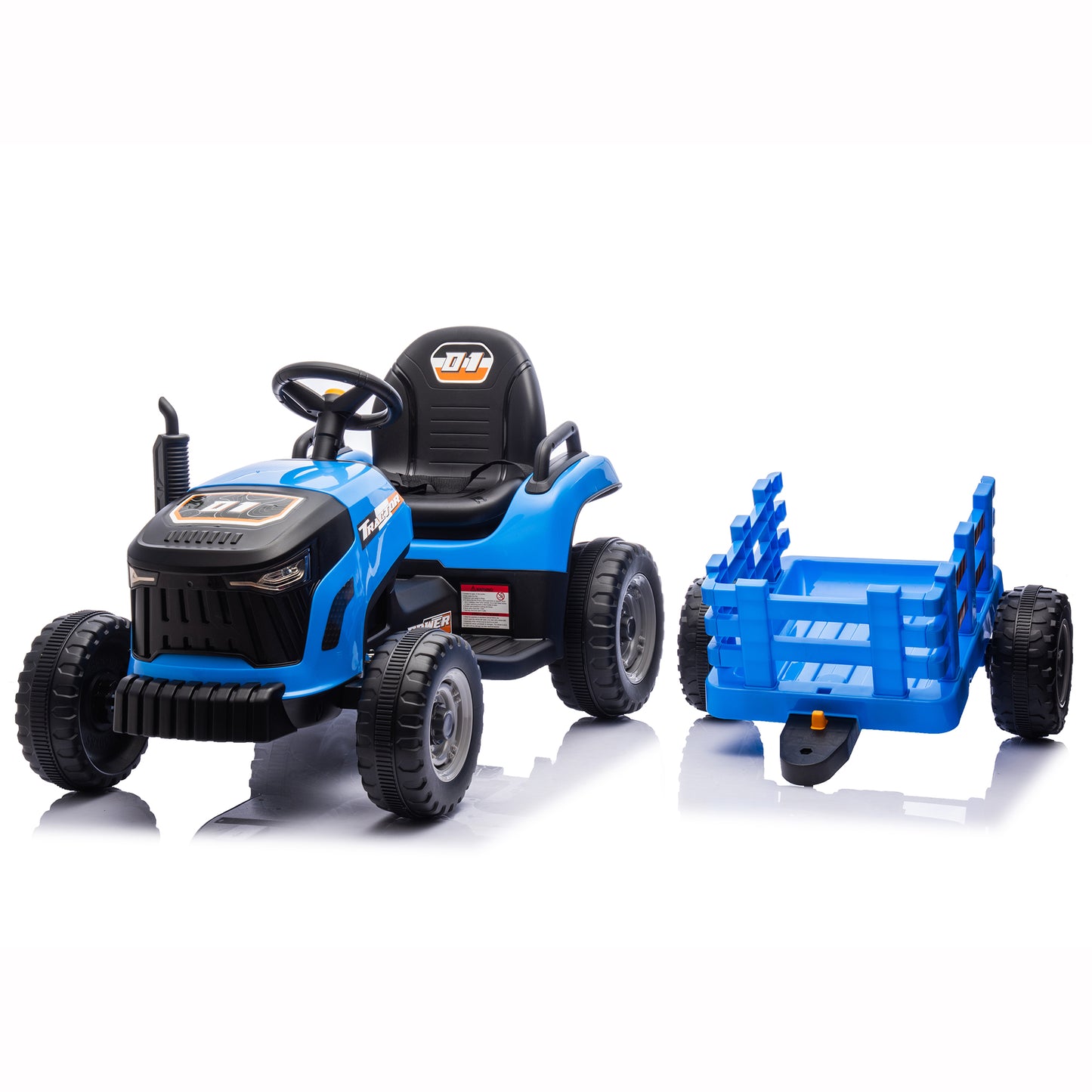 Zukpow 24V Kids Ride on Tractor with Remote Control, Dual Motors Electric Battery Powered Motorized Vehicle w/ Trailer, Bluetooth Music, Outdoor Toys, Blue