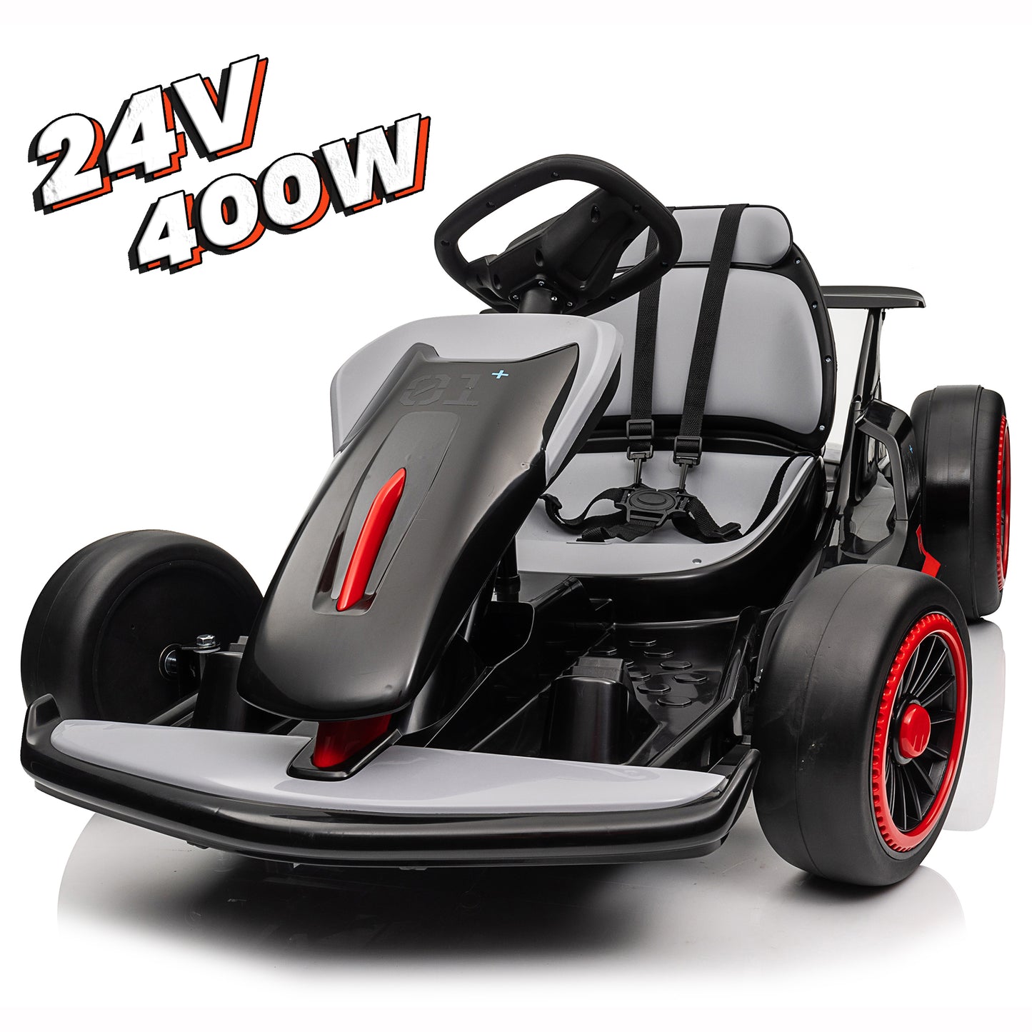 Electric Car Go Kart for Kids, 24V Battery Powered Ride On Racing Car, Gift for Boys Girls Age 6+, Black -3888