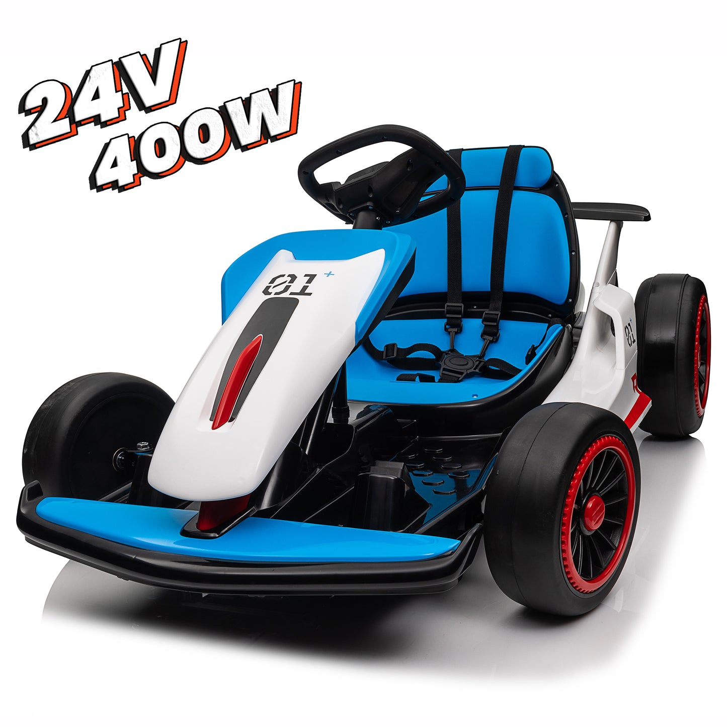 Electric Car Go Kart for Kids, 24V Battery Powered Ride On Racing Car, Gift for Boys Girls Age 6+, Blue -3888