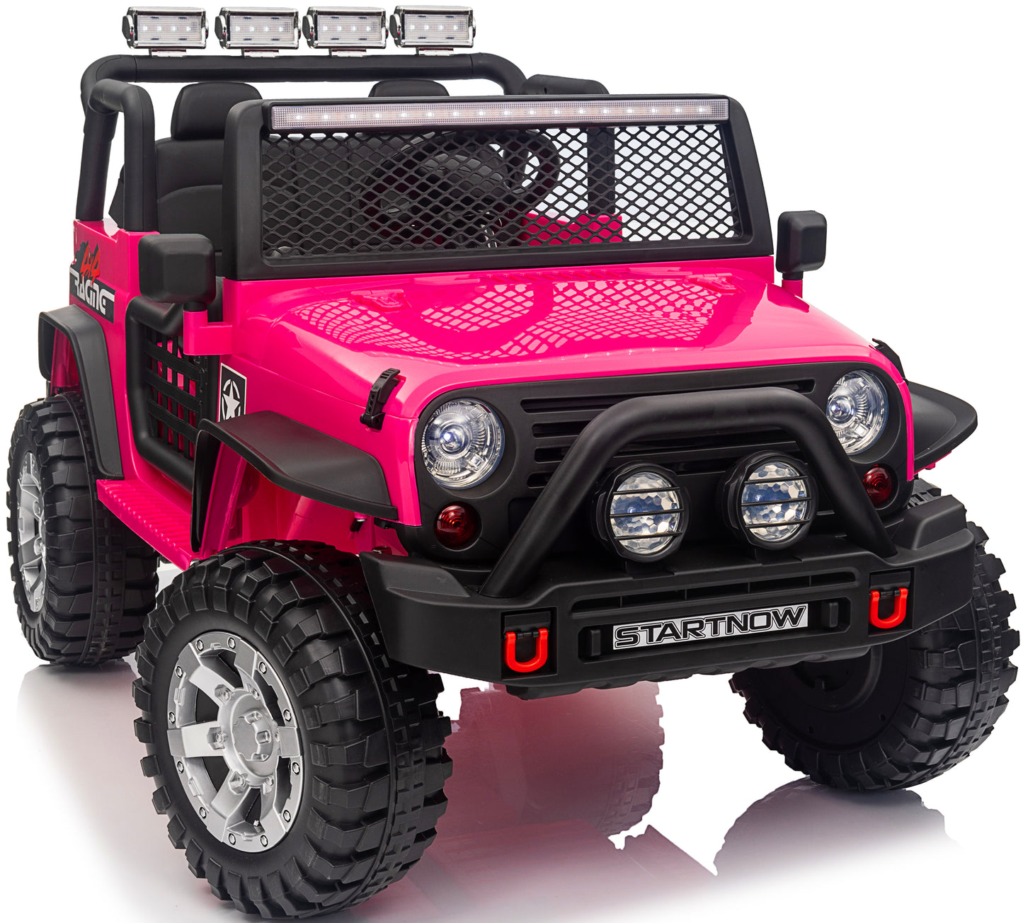 Funride 24V 4x4 Kids Ride on Truck w/ Remote Control, 2 Seater Ride on Toys Car with 4 Wheels Spring Suspension, 3 Speeds, Bluetooth Music for Boys Girls, Rose Pink