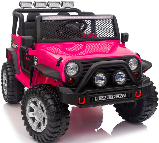 Funride 24V 4x4 Kids Ride on Truck w/ Remote Control, 2 Seater Ride on Toys Car with 4 Wheels Spring Suspension, 3 Speeds, Bluetooth Music for Boys Girls, Rose Pink