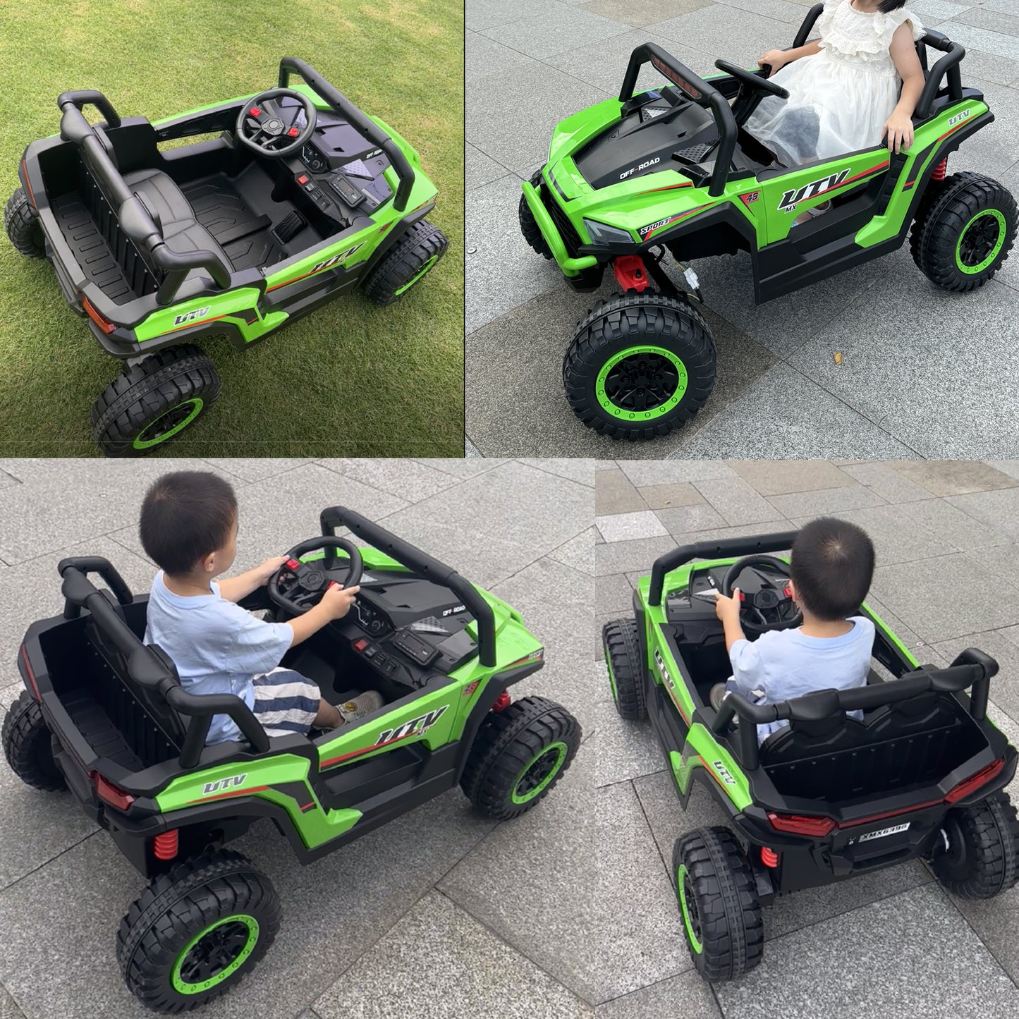 24V 2 Seater Ride on Truck Car for Kids, 7AH Powered UTV Car Toy, 4WD Side by Side Electric Vehicle w/ Remote, 3 Speeds, Bluetooth Spring Suspension, 1.86-4.9mph, Storage for Gift, Green, Red, Pink, Black -639