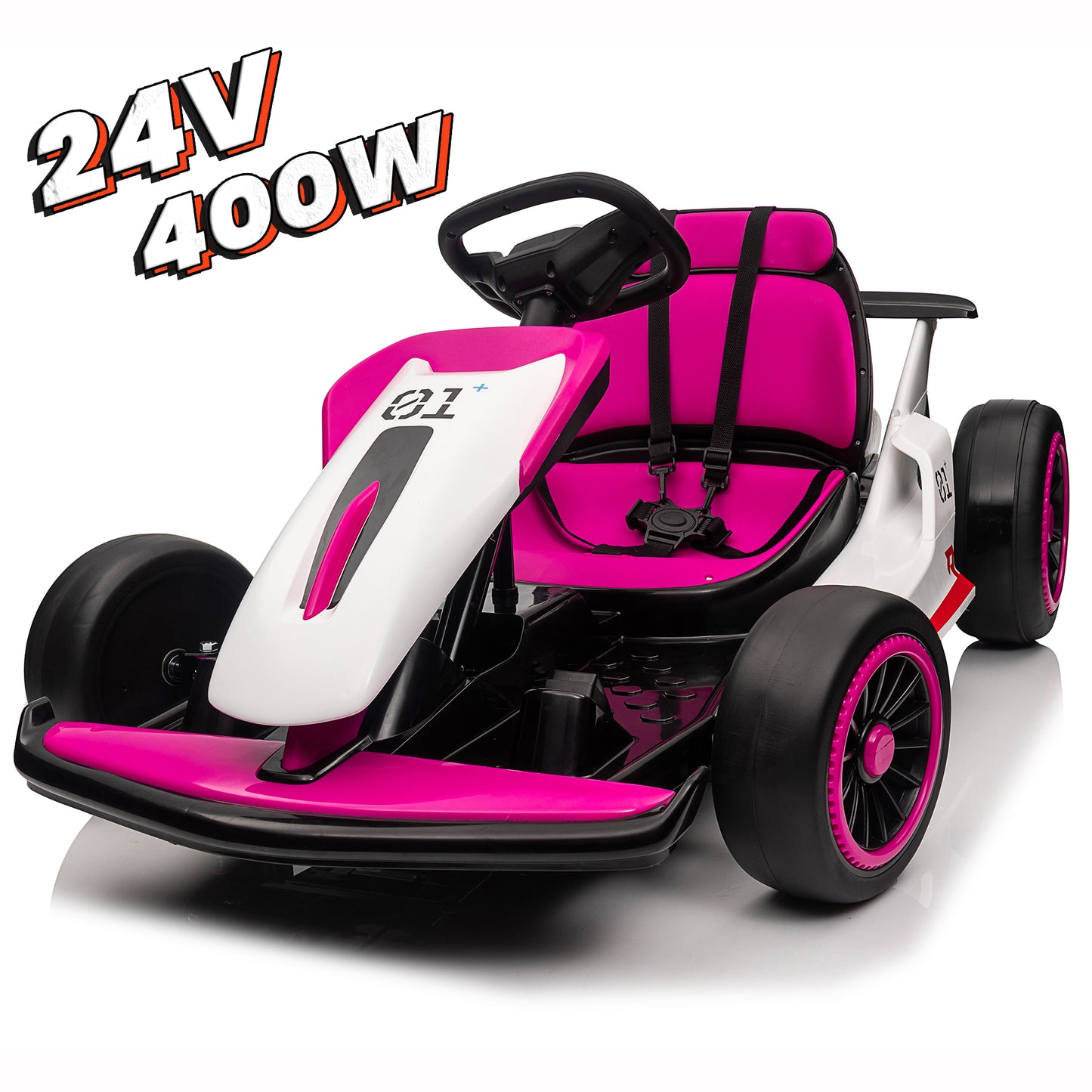 Electric Car Go Kart for Kids, 24V Battery Powered Ride On Racing Car, Gift for Boys Girls Age 6+, Rose -3888